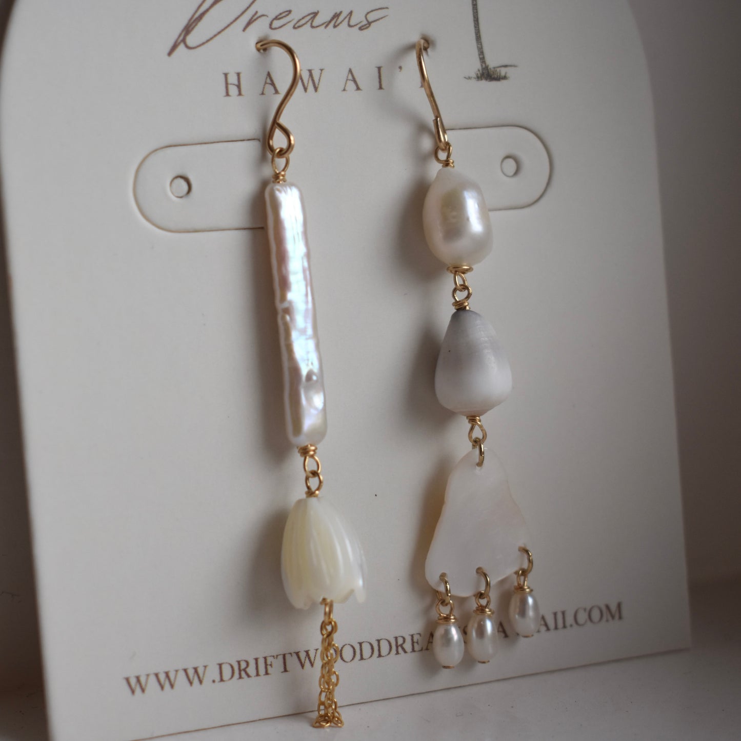 Asymmetrical Stick Pearl+Pīkake Earrings