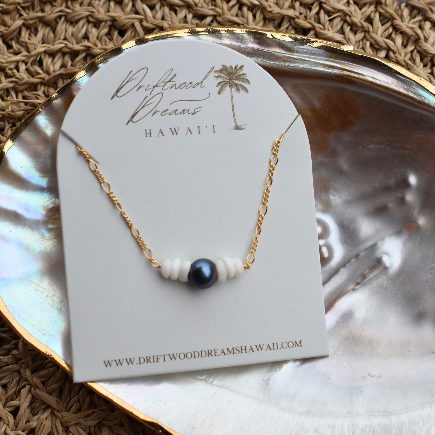 Figaro Chain Pearl + Puka Shell Necklace