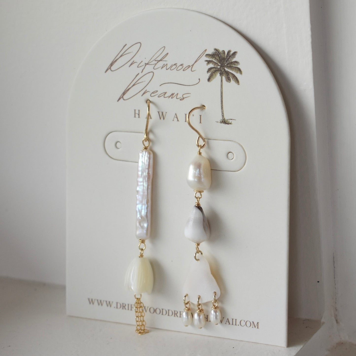 Asymmetrical Stick Pearl+Pīkake Earrings