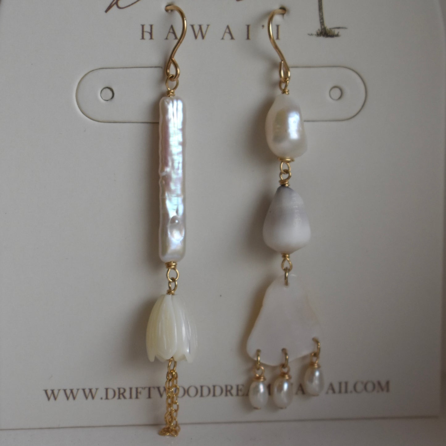 Asymmetrical Stick Pearl+Pīkake Earrings