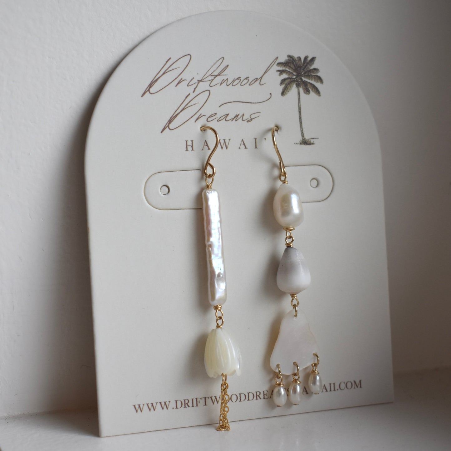 Asymmetrical Stick Pearl+Pīkake Earrings