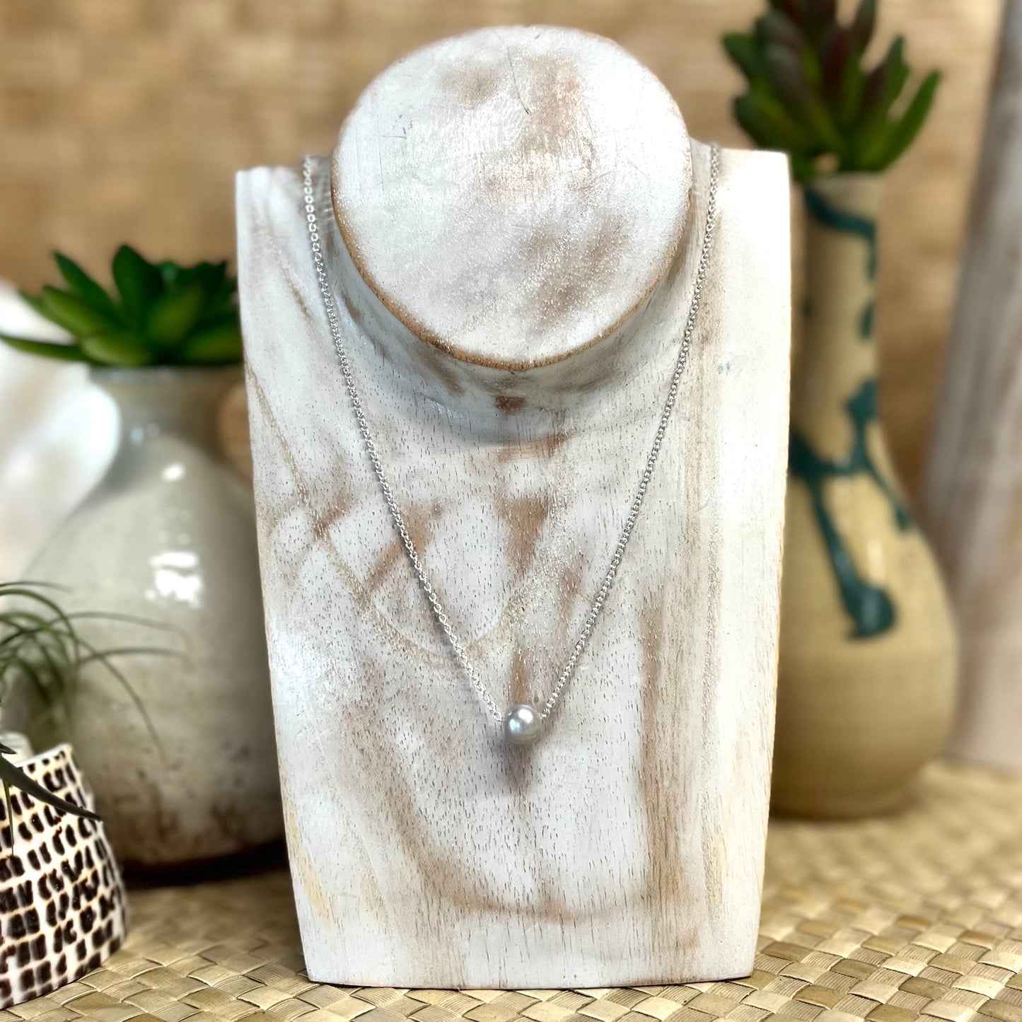 Sterling Silver Floating Pearl Necklace