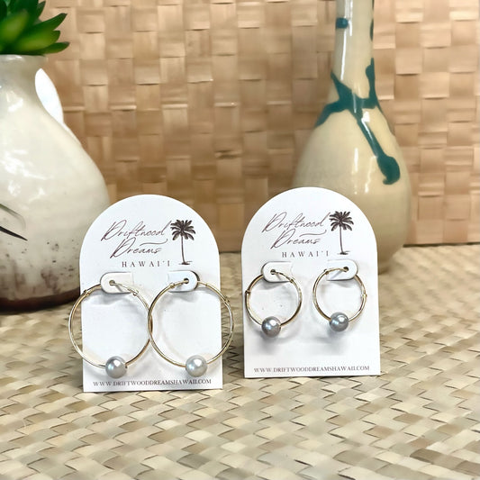 Grey Pearl Hoops (14K Gold Fill)