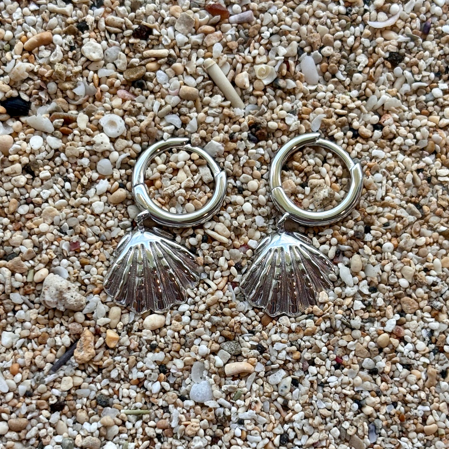 Sterling Silver Sunrise Shell Huggies
