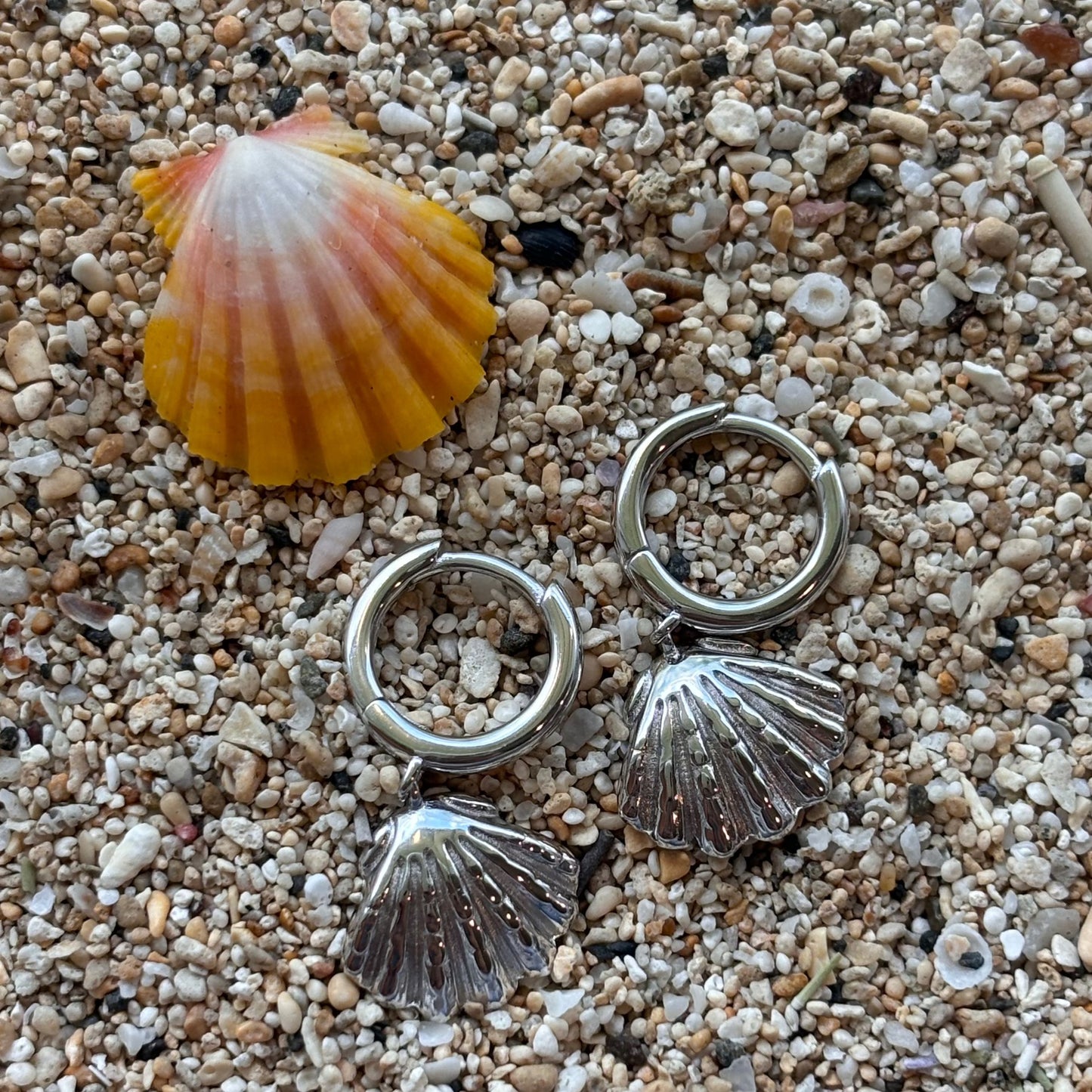 Sterling Silver Sunrise Shell Huggies