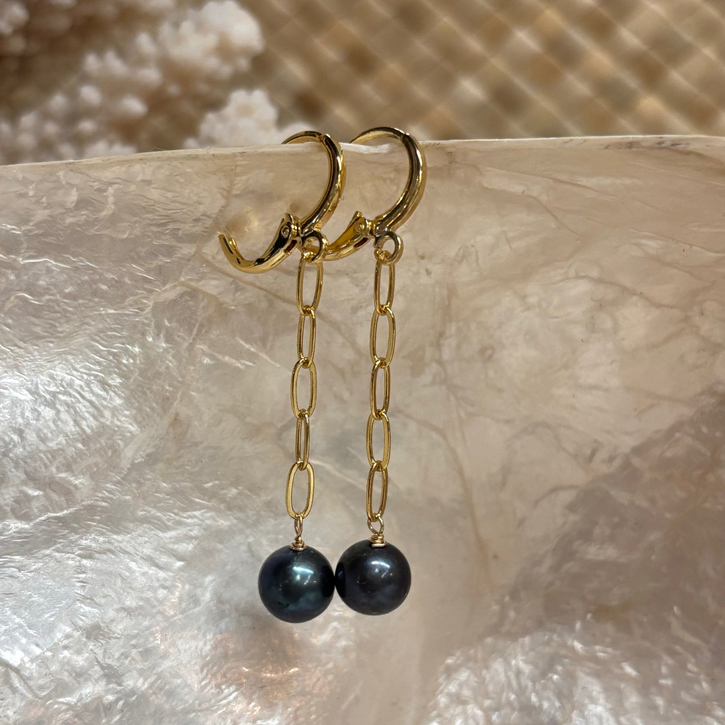 Pearl Chain Link Huggie Earrings