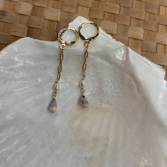Pearl + Cone Shell Link Huggies