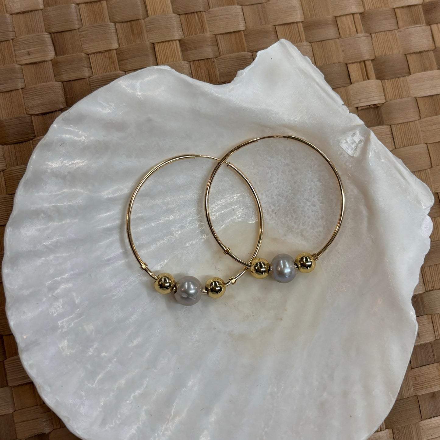 Grey Pearl Hoops (14K Gold Fill)