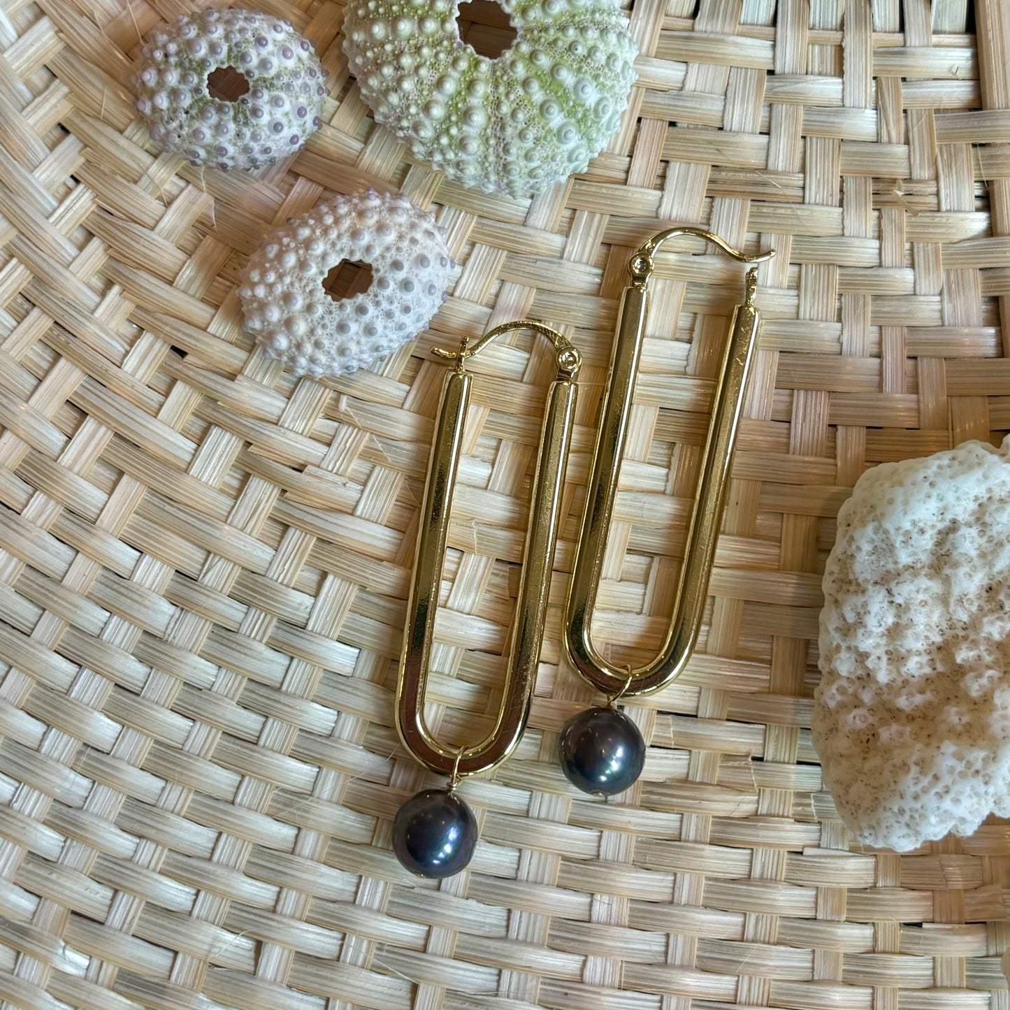 Peacock Pearl Drop Hoops