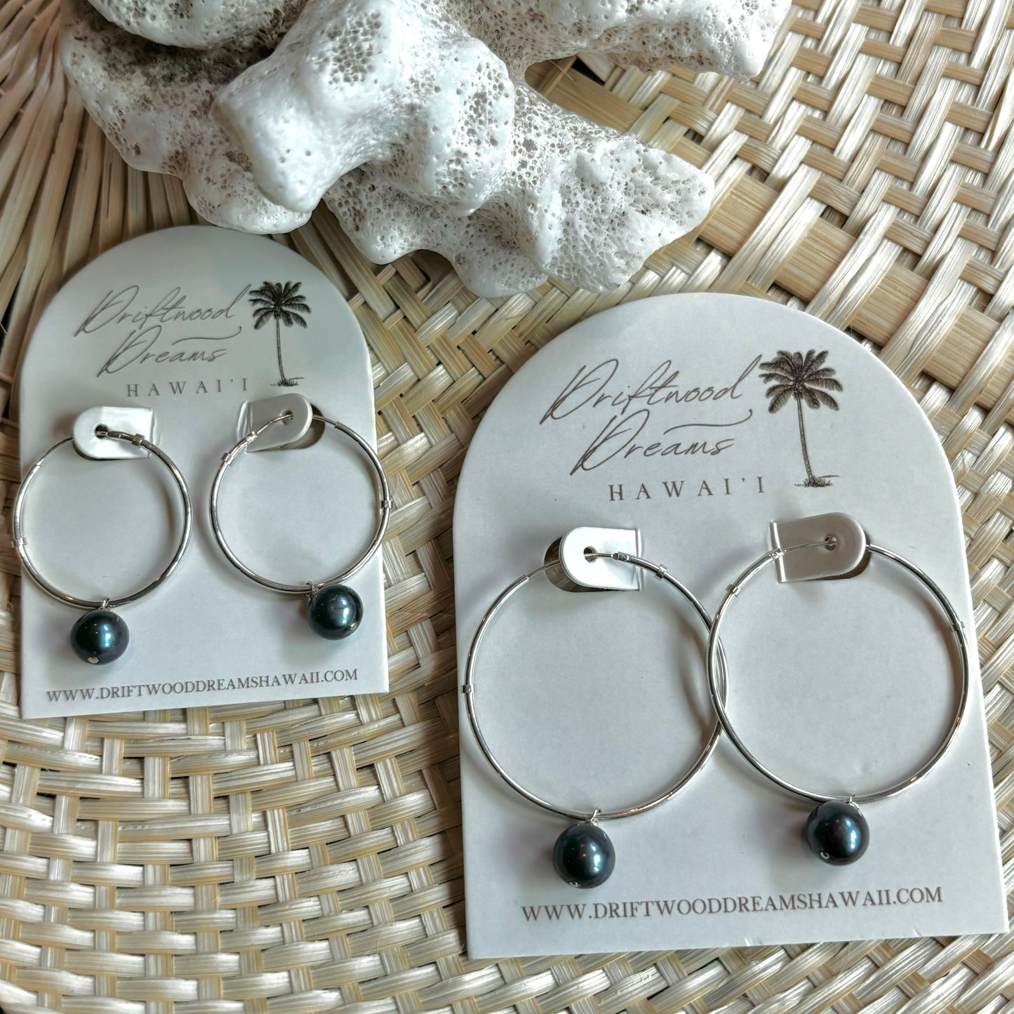 Classic Peacock Pearl Hoop Earrings - Silver
