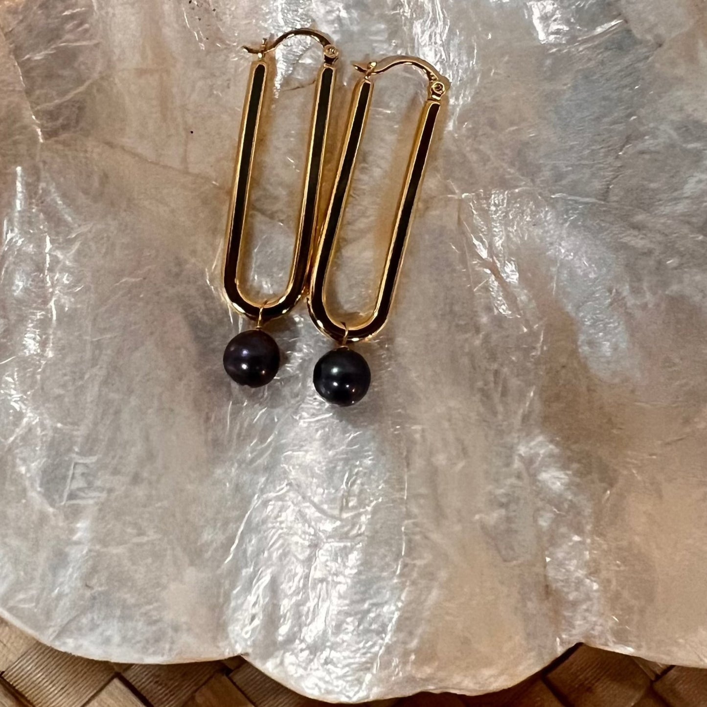 Peacock Pearl Drop Hoops