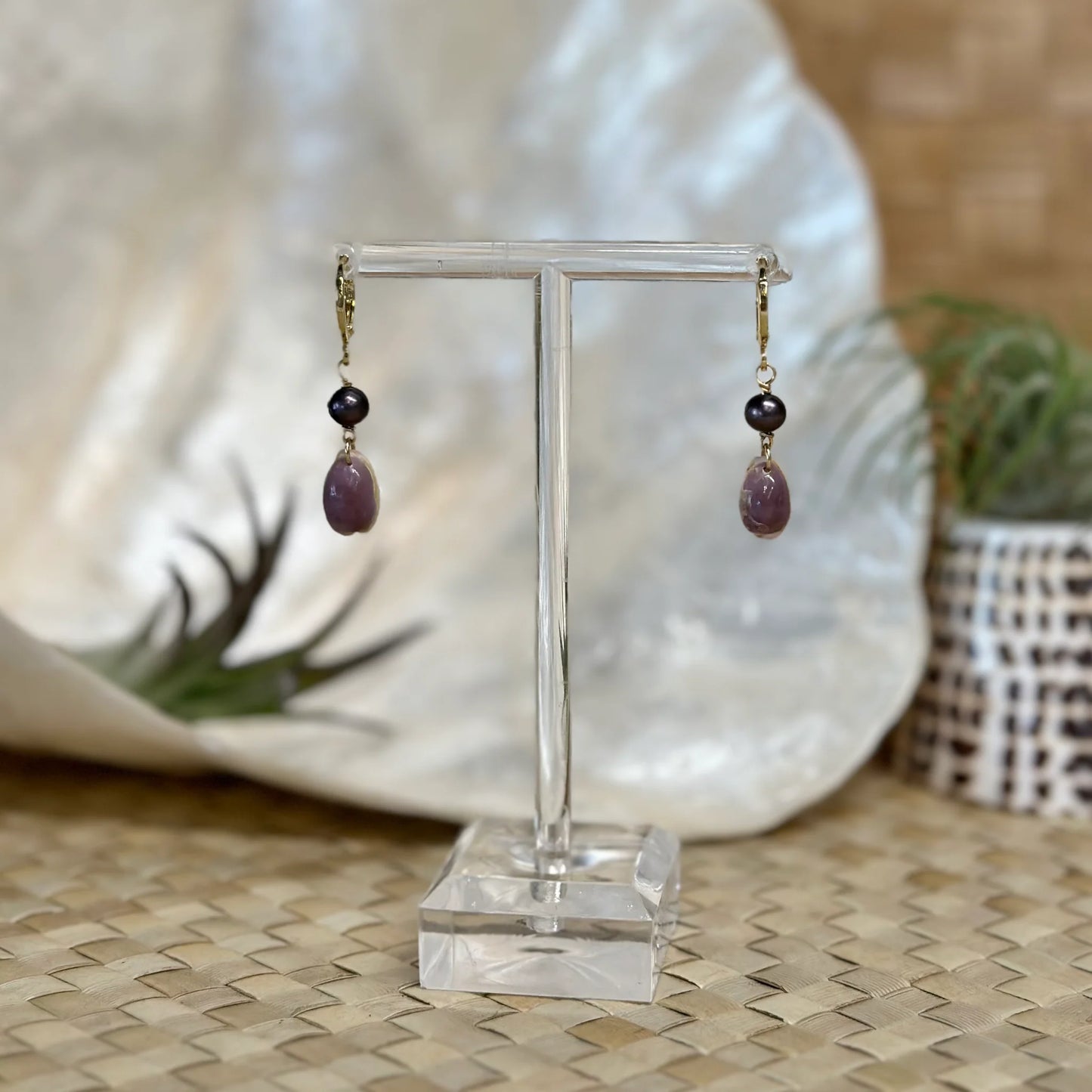 Pearl + Cowrie Shell Dangle Huggies (Mini)