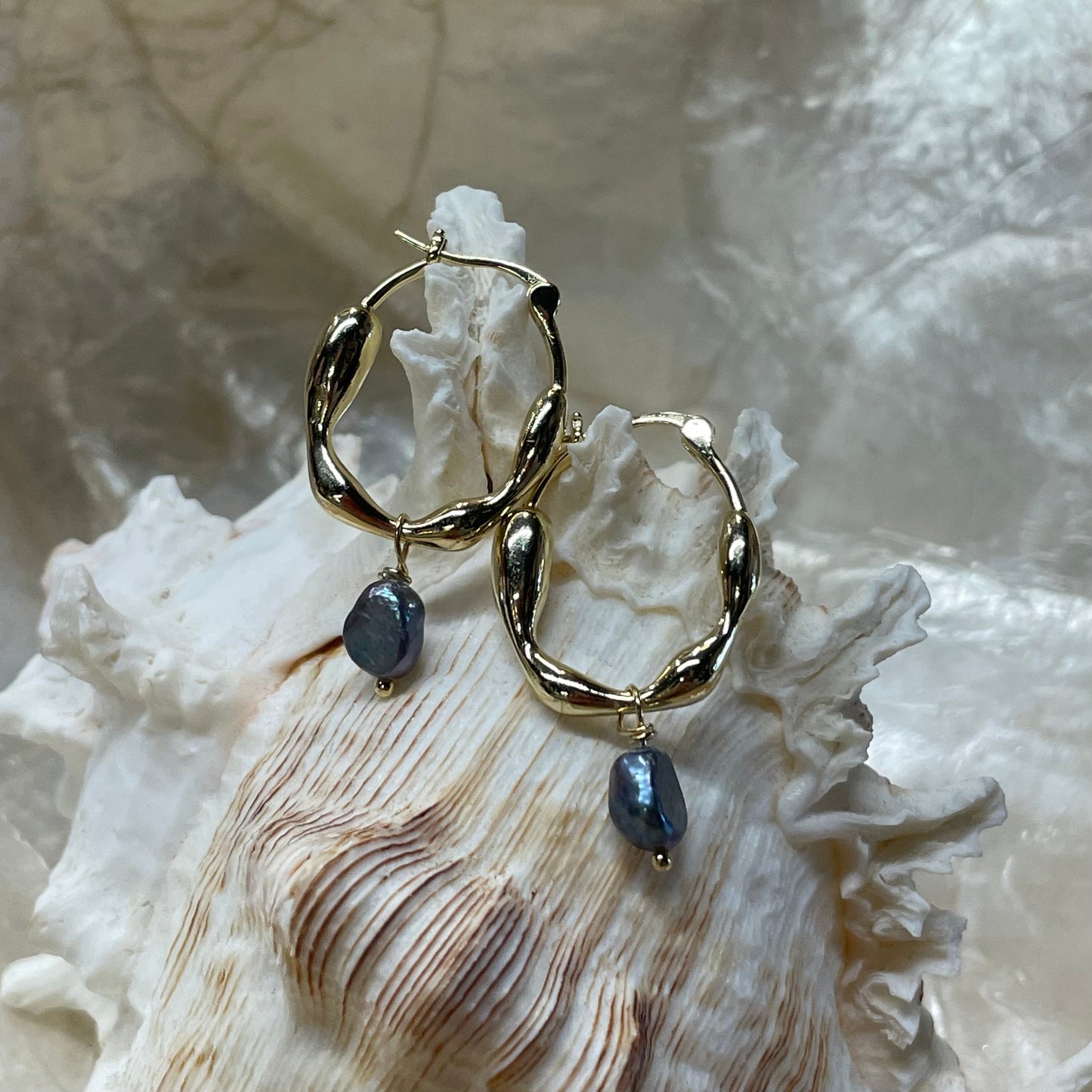 Molten Peacock Pearl Hoops