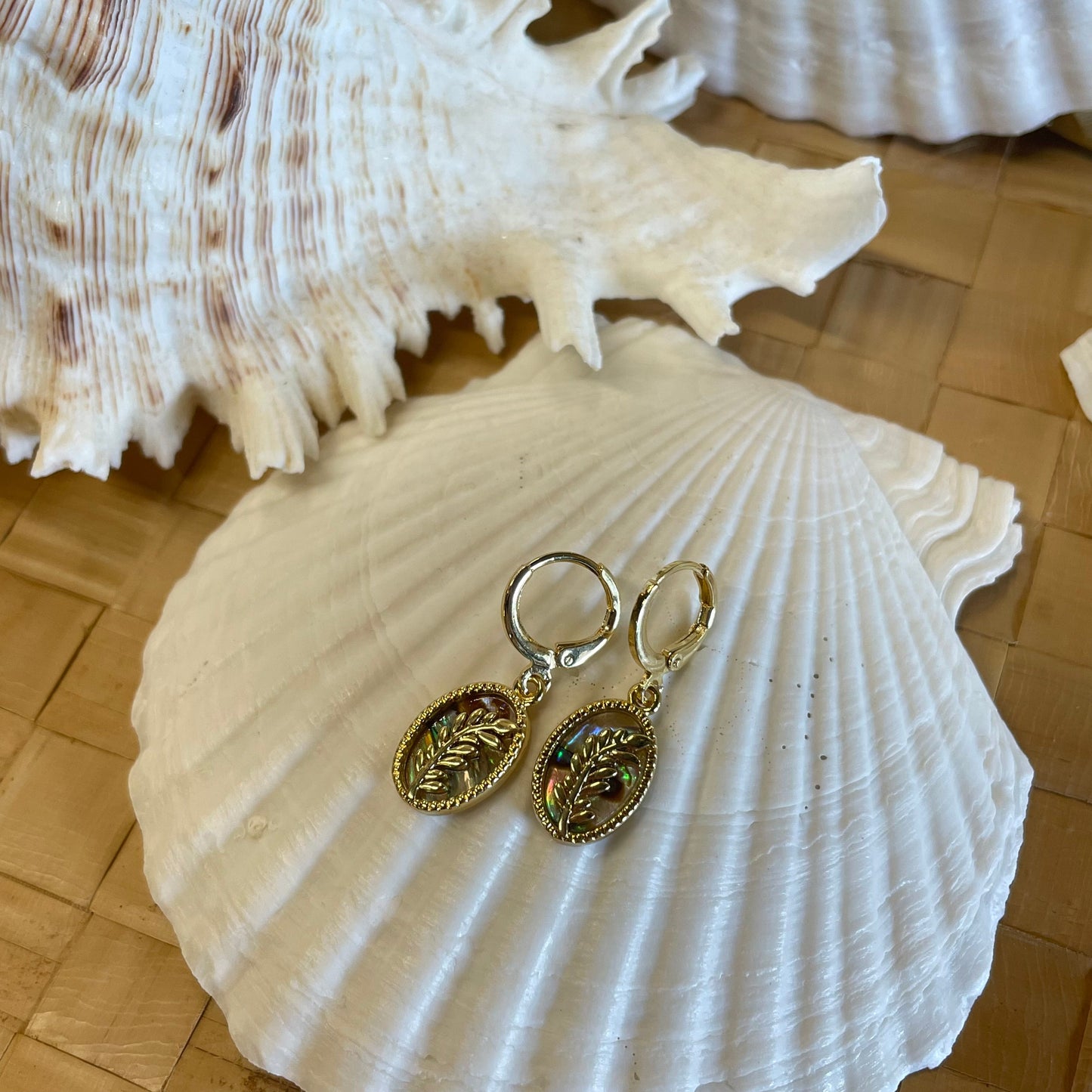Abalone Leaf Pendant Huggies