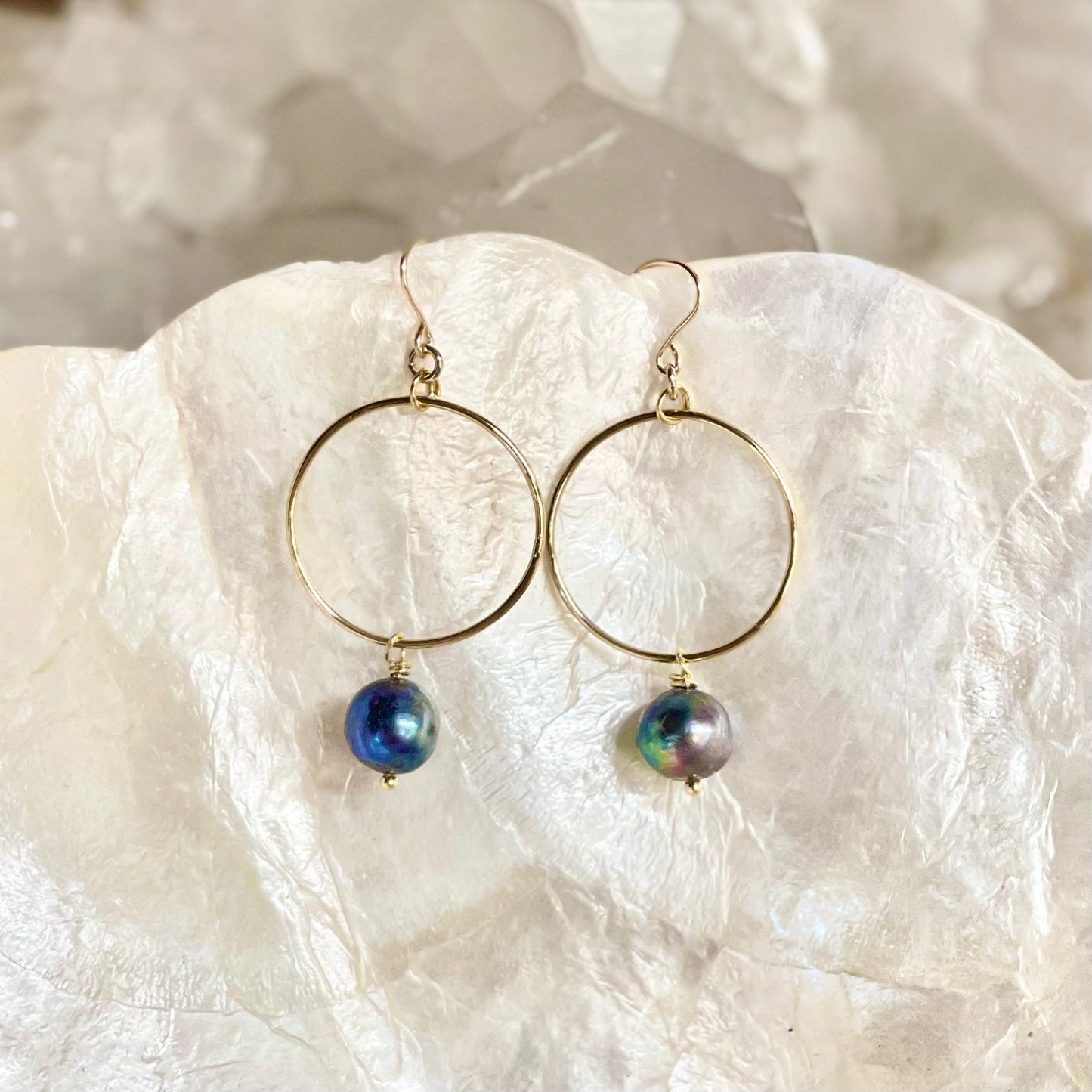 Peacock Pearl Hoop Dangles