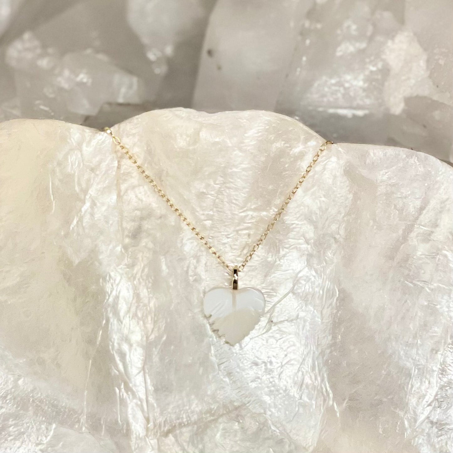 Mother of Pearl Monstera Heart Necklace
