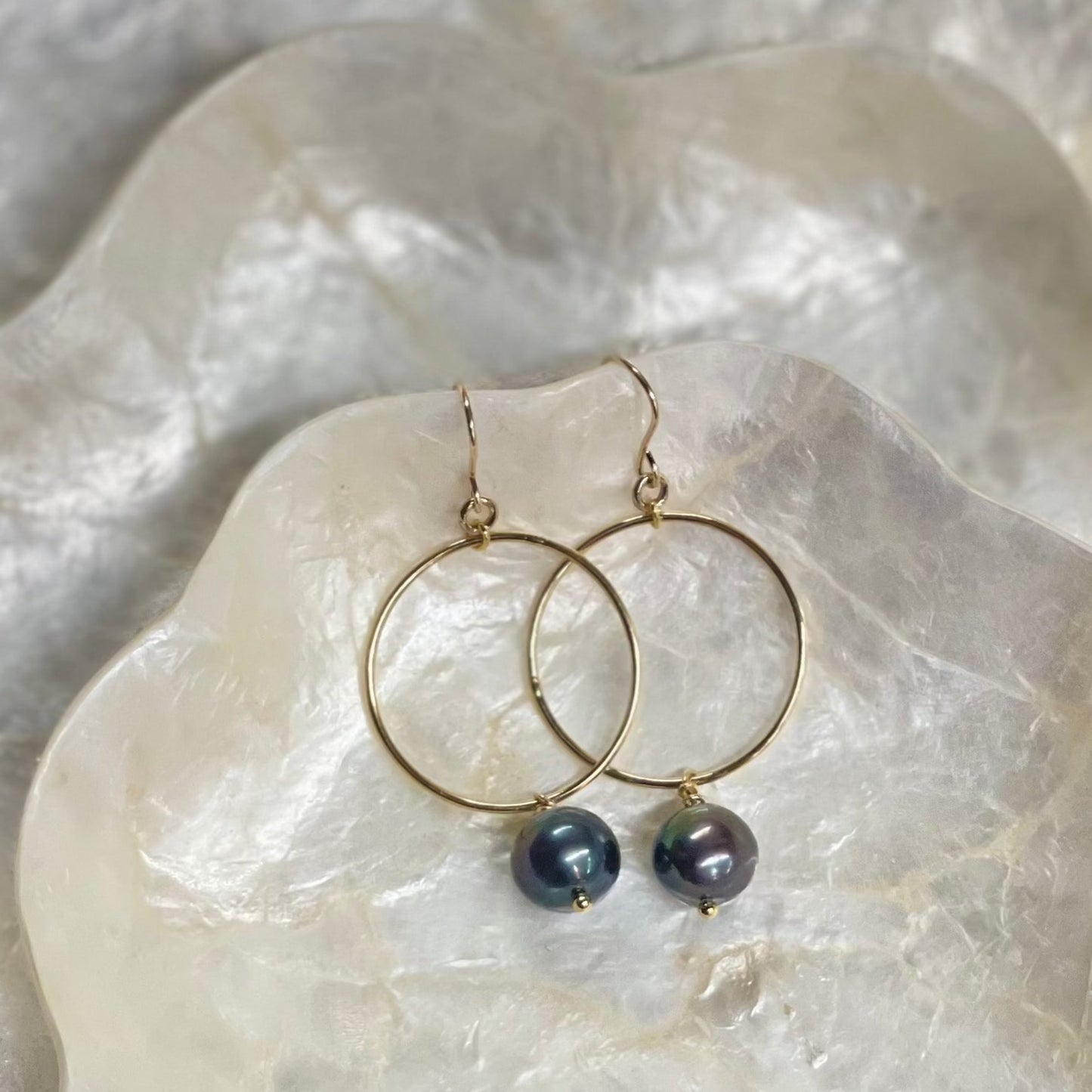 Peacock Pearl Hoop Dangles