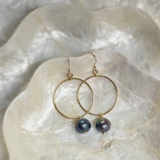 Peacock Pearl Hoop Dangles