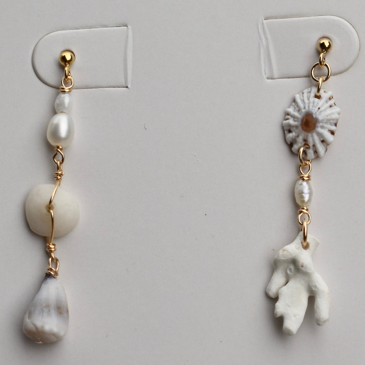 Mini Asymmetrical 'Opihi Pearl + Coral Stud Earrings