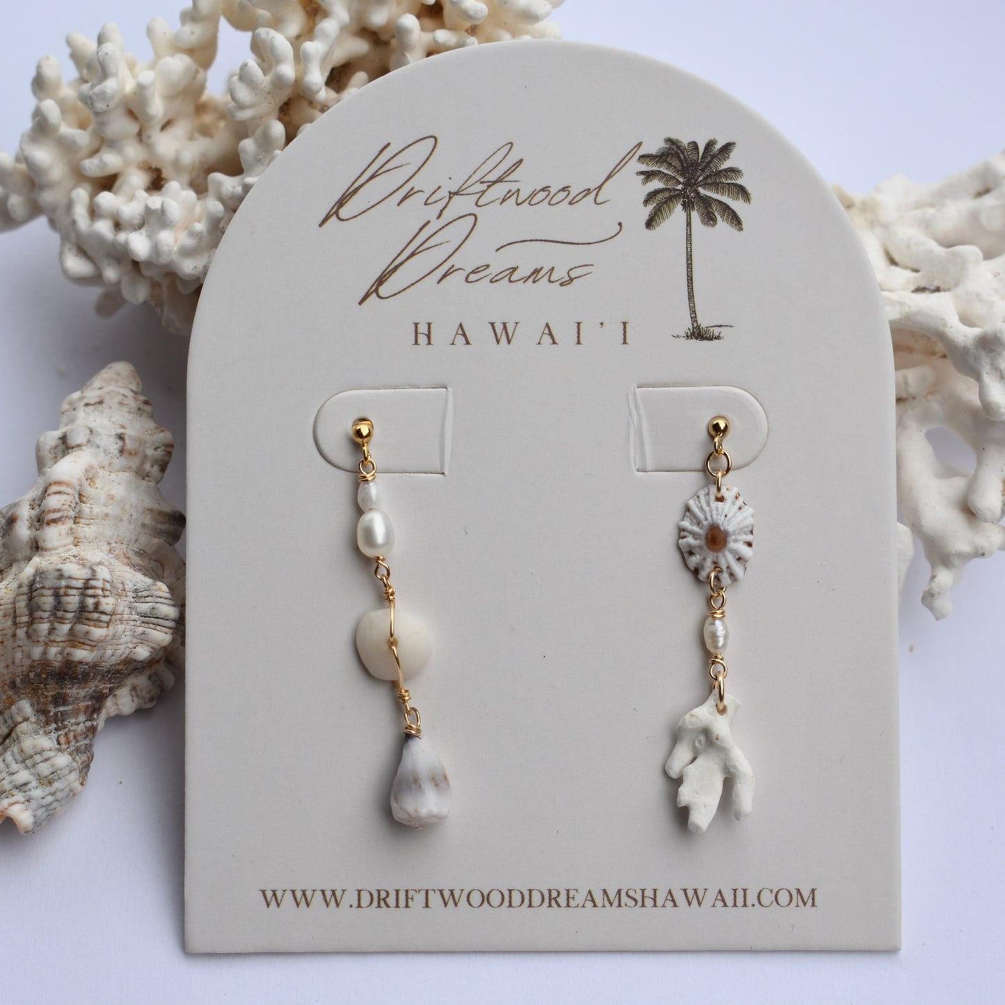 Mini Asymmetrical 'Opihi Pearl + Coral Stud Earrings