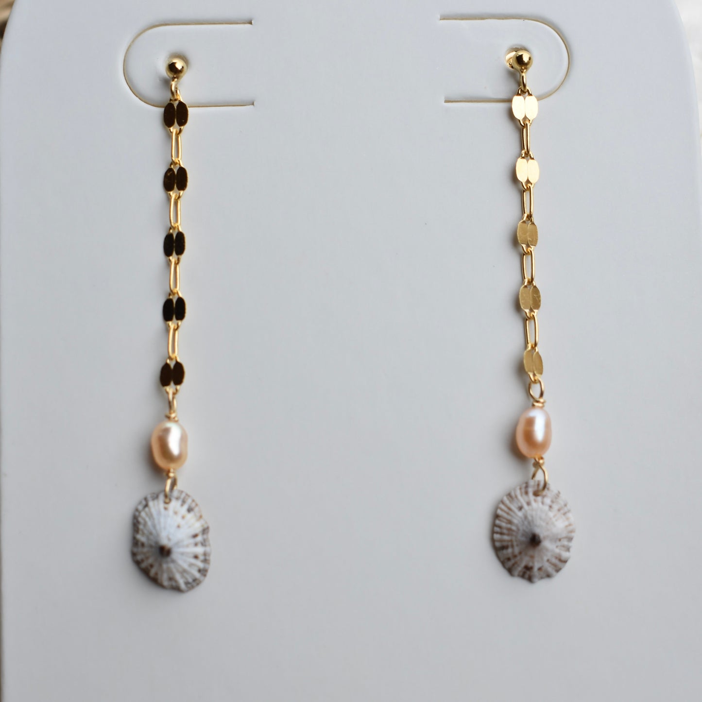 Pearl + 'Opihi Shell Chain Dangle Stud Earrings