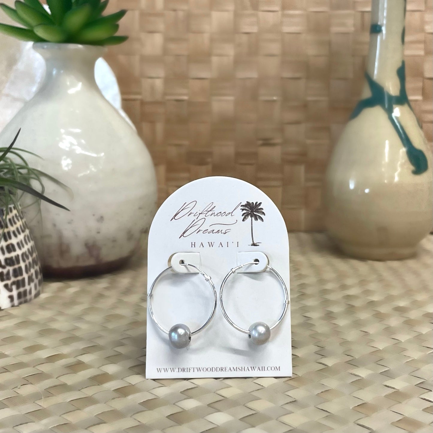 Driftwood Dreams - Grey Pearl Hoops (Sterling Silver)