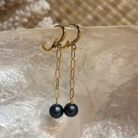 Pearl Chain Link Huggie Earrings